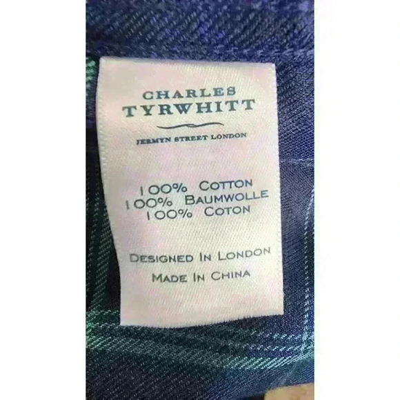 Charles Tyrwhitt Button-up plaid shirt. Size Large Color Blue 100% Cotton - Picture 4 of 5